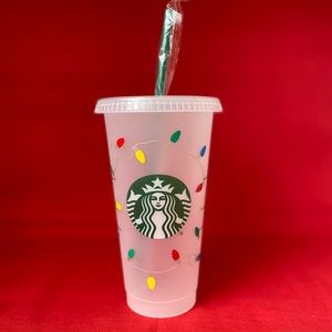 Starbucks iced coffee TUMBLR w/ CHRISTMAS LIGHTS